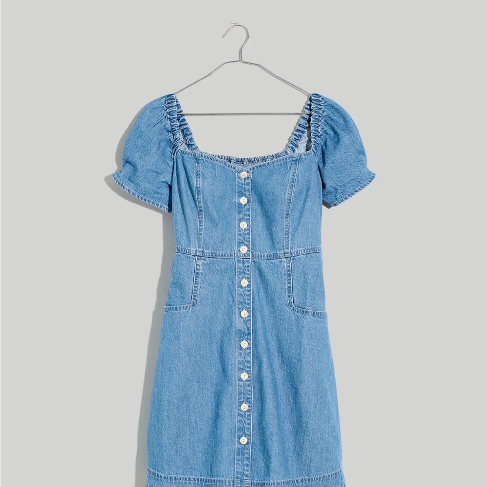 Madewell Denim Mini Puff Sleeve Dress, Size 8 - Picture 3 of 7